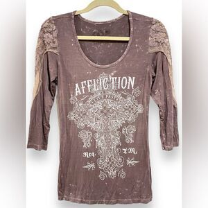 AFFLICTION Live Fast 3/4 Length Crochet Lace Sleeve Insets Size XS / S